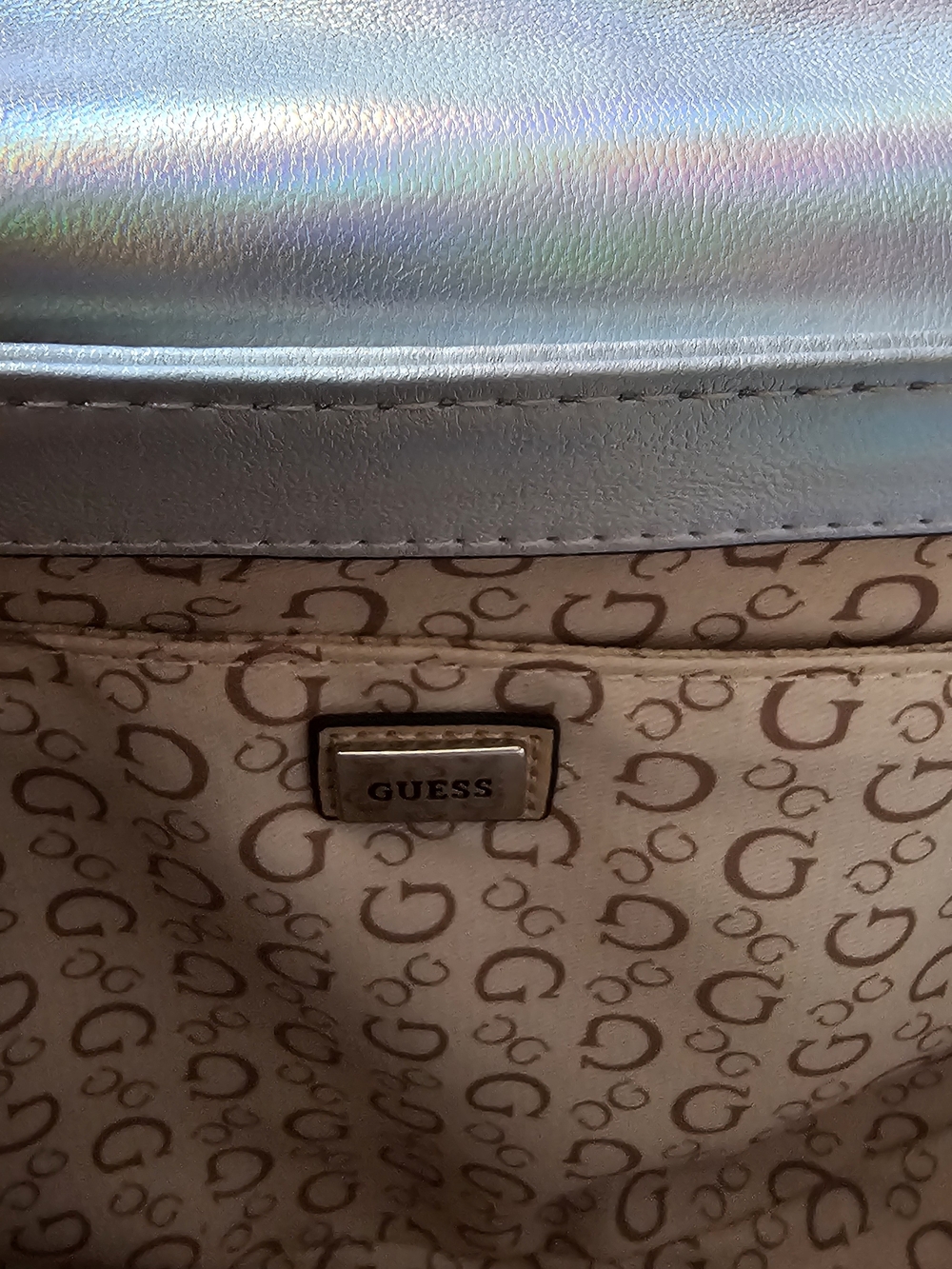 GUESS Iridescent Quilted Crossbody Bag in Silver - Picture 3 of 4